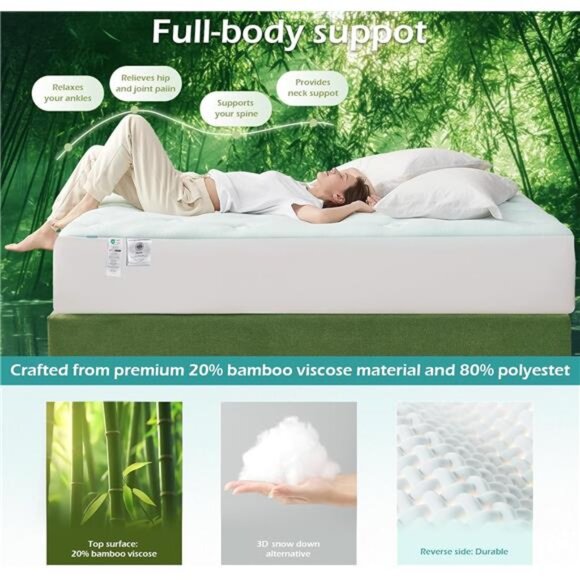Queen Mattress Topper Viscose Derived from Bamboo, Memory Foam Pillow - Picture 3 of 7